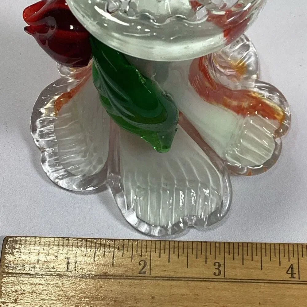 Hand Blown Art Glass Vase Orange White Swirl Ruffled MCM Decor